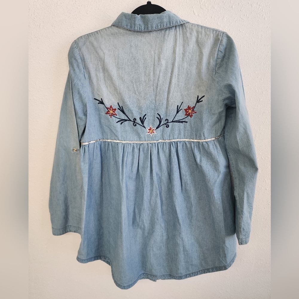 Tasha Polizzi Embroidered Denim Tunic Shirt Western Pearl Snap Small - Picture 6 of 9